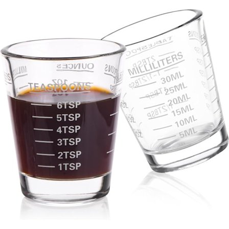 Shotglas Målebæger Rundt Flydende Kraftigt Glas Espresso Shotglas 1 OZ 4 Funktioner 30ML (2-pak - Hvid)