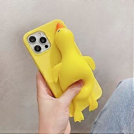 SZTXJ 1 KPL iPhone 11:lle Kolmiulotteinen Luova Dekompressio Matkapuhelinkotelo 3D Hauska Söpö Pehmeä Silikoni Purista Pieni Keltainen Ankka 