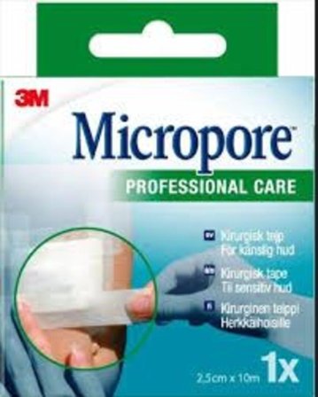 3M Micropore tape refill 2,5 cm x 10 m hvit 1 stk