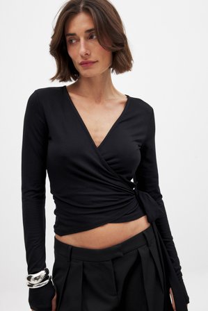 NA-KD Ballet-wraptopp - Omlott-toppar - Svart - XL (EU 46)