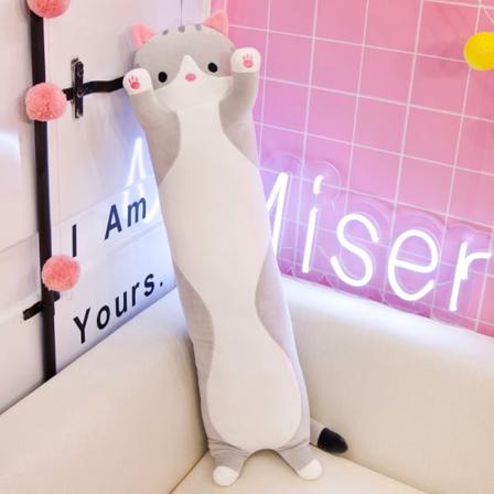 LÅNG KATTE MASKOTKUDD PUSH KATT 50 CM XL Szary