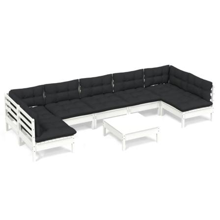 Vidaxl Loungegrupp Med Dynor 8 Delar Vit Massiv Furu Vit