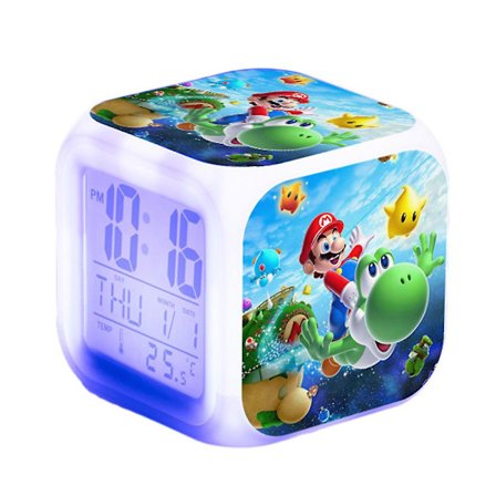 Super Mario Bro Digitaalinen Herätyskello 7-väriä Vaihtuva Yövalo Sängynpäätykello Koti Sisustus Lapset Lasten Leikki Joululahjat