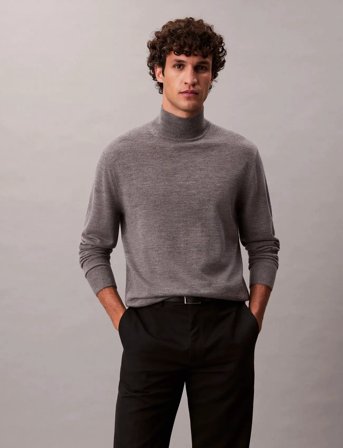 Calvin Klein Ls Merino Mock Neck Swtr 14Gg - Grey - L