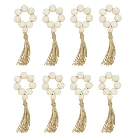 8 st handgjorda naturliga träpärl-servettringshållare för bröllop, fest, hem, hotelldekor, bordsduk