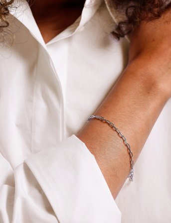 Design Letters Chunky Square Link Chain Small Bracelet - Silver - Silver - ONE SIZE