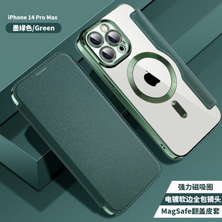 Etui til iPhone 13 6.1 Mørkegrøn Magnetisk Wallet med Kortholder Almindelig Elektropletteret Transparent