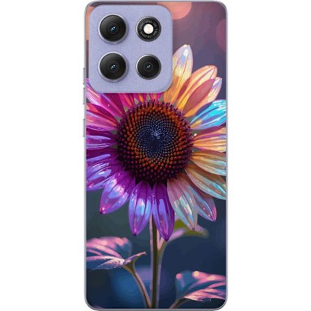 Kompatibelt Mobildeksel til Motorola Moto G86 Power Irideserende blomst med glitrende kronblad i rosa lilla og gull mot myk bokeh bakgrunn