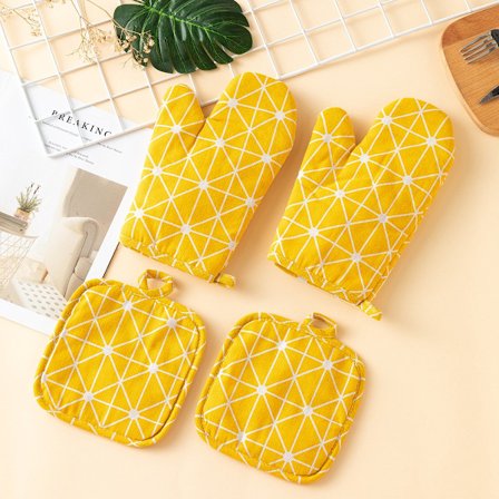 ING Grytekluter og gryteunderlag, grillhansker, grytekluter og gryteunderlag med resirkulert fyll, sklisikre matlagingshansker i bomull for matlaging,