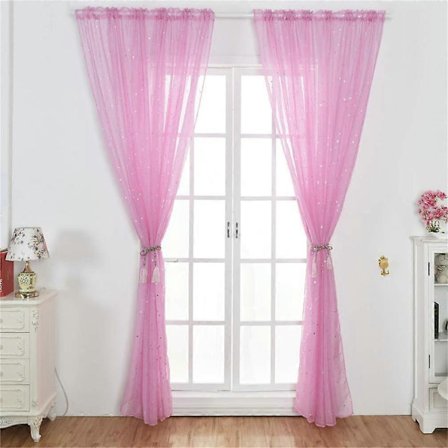 Stjerne Tyl Gardin, Gennemsigtig Stjerne Gardin til Soveværelse Glitter Stjerne Voile Gardinpanel Voile Net Gardin (100x270CM, pink, 1 gardin)