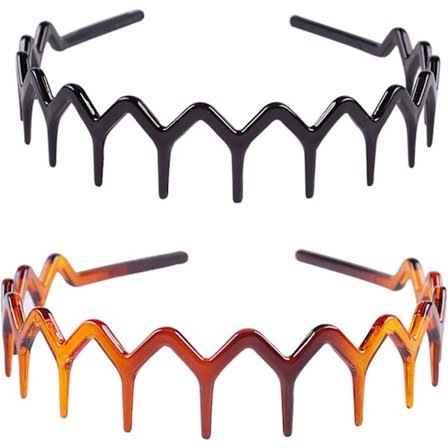 2 STK Zig Zag Hårbøjle Tand Hårbøjle til Kvinder Piger Plast Bølget Hårkam Hårbøjle Zig Zag Sort Plast Hajkam