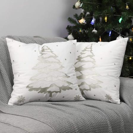 Set med 2 silver julgrans kuddfodral, 45x45cm, dekorativa