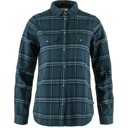 Fjällräven Dam's Övik Heavy Flannel Shirt in Indigo Blue/Dark Navy | Size: 2XS, Eko bomull/Polyester