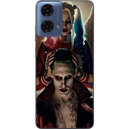 Kompatibelt Mobilskal till Motorola Moto G04 Joker och Harley Quinn DC Comics Suicide Squad poster retro komiska skurkar par film fanart design