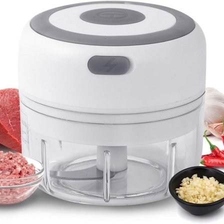 Elektrisk mini hvitløksskjærer, skjærer og hakkeskive hvit