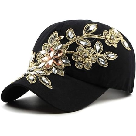 Kvinnors Baseball Cap Blomma Strass Solhattar Justerbar Denim