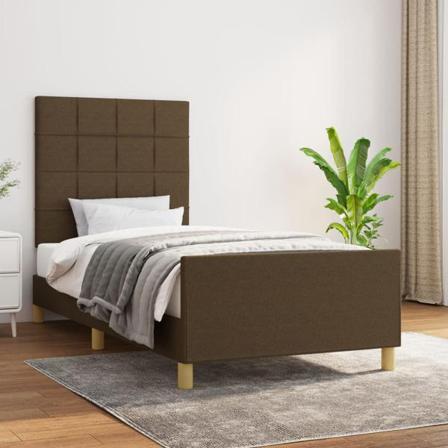 Vidaxl Sängram Med Huvudgavel Mörkbrun 90x190 Cm Tyg Brun