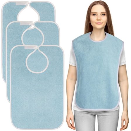 Blue 3-Pack Premium Unisex Adult Bibs for Elderly Women Men, Waterproof Feeding Bib, Adjustable and Washable