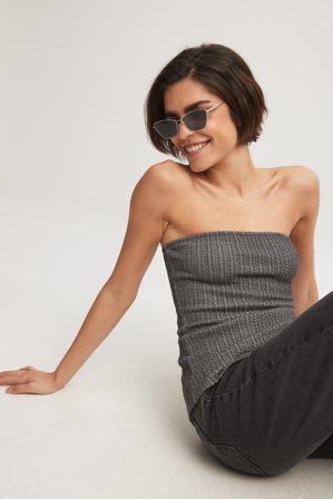 NA-KD Structured Tube Side Slit Top - Tubetop - Grå - L