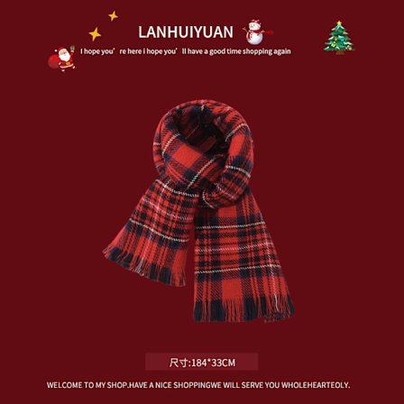 Mub- jul rød strikket halstørklæde kvinder vinter alsidig hals varmt sjal julegave Christmas Red - Retro Plaid