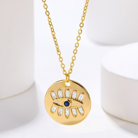 Mysticism Lucky Gold Color Evil Eye Halsband För Kvinnor Girl Amulett Smycken Rostfritt stål Avtagbart Runt hänge Halsband