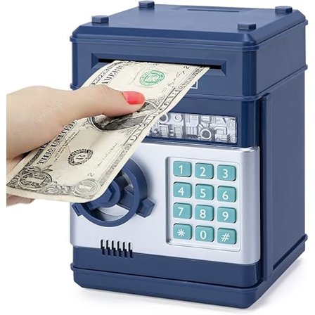 (Mørkeblå) Kontantmyntboks ATM Bank Elektronisk Mynt Barnebank Liten Mini Spareboks Sikkerhetsboks Myntdrevet Sparekasse C