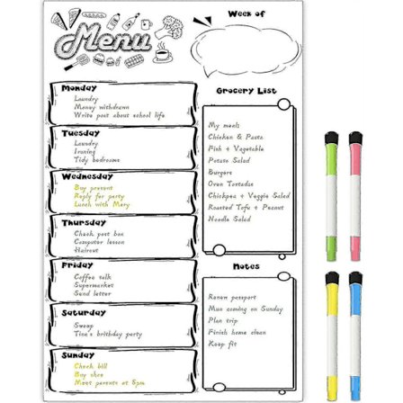 Bran Torraderbar Kalenderset Med 4 Pennor, Kalendertavla För Kylskåp Med Veckovis Matplanerare; Matlista Köksplanerare