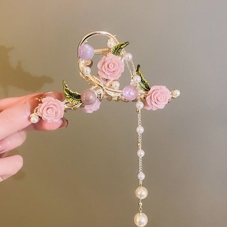 Pearl Flower Leaf Tofs Hårklämma