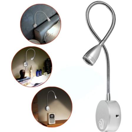 Lukulamppu, 1 LED-sängyssä, seinäkiinnitys alumiinin vieressä