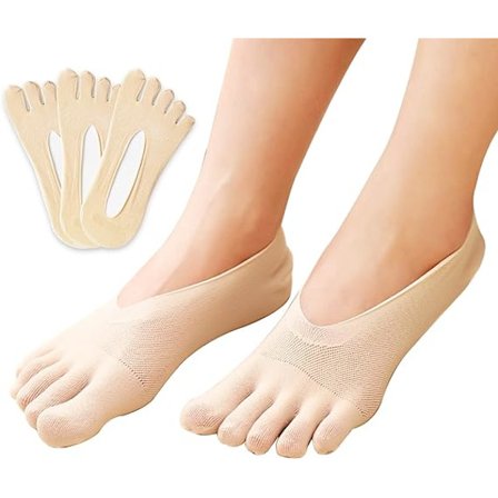 3 par femfingerstrømper, usynlige kompressionsstrømper, åndbare, skridsikre, lavt skåret liner, spacer, bådstrømper, yoga-strømper med fuld tå til 