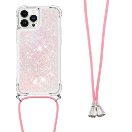 SKALO iPhone 14 Pro Juoksuhiekka Glitter Mobile kaulapanta - Pin Pink