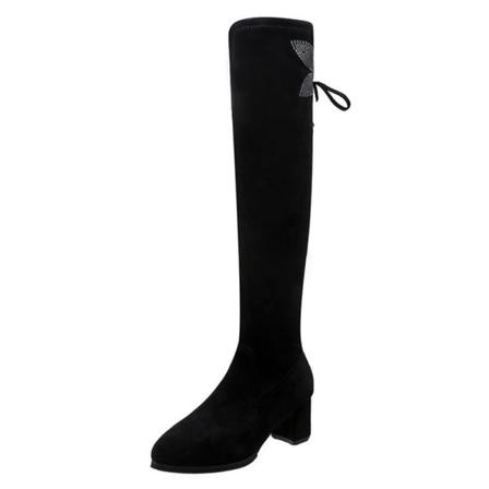 Dam Rund Toe Stretchy Bow Lår Hög Boot Höga Vinterskor