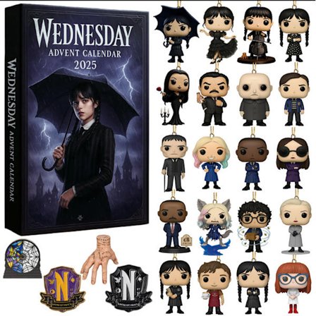 Adventskalender 2025, Amerikansk TV Onsdagsälskare, platt hängande julgransdekoration, Amerikansk TV Onsdags blind box julklapp