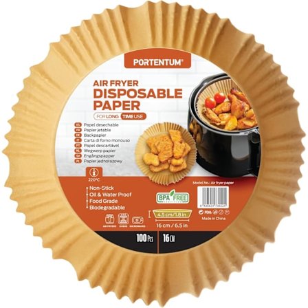 Airfryer-papper 100 st engångs, oblekt och fetttåligt. Lämplig från 3,5 till 6 liter. Livsmedelsgodkänt bakplåtspapper brunt