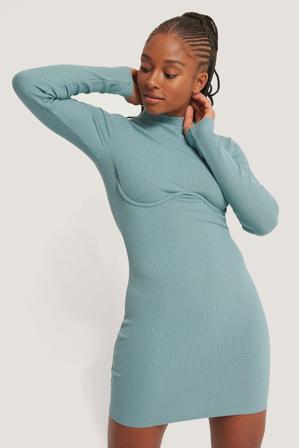 Romy x NA-KD Robe Jersey Col Haut - Robes courtes - Bleu - Medium