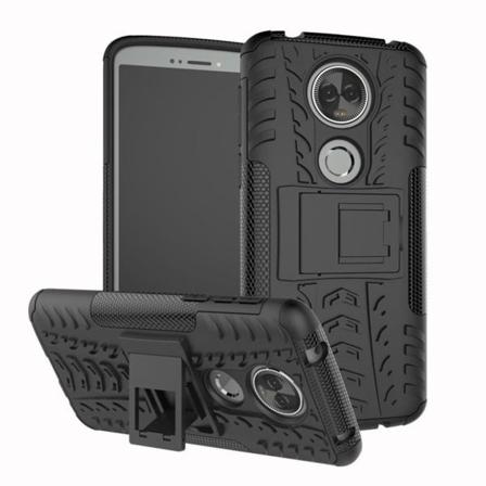 Motorola Moto E5 Plus beskyttelsesetui i silikone og plastik med en hård plastikskal med indbygget stativ - Sort Black