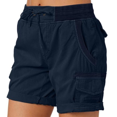 Kvinnors Cargo Shorts Sommar Lösa Vandrings Bermuda Shorts Med Fickor Kvinnors Shorts Casual Mid Lår Navy
