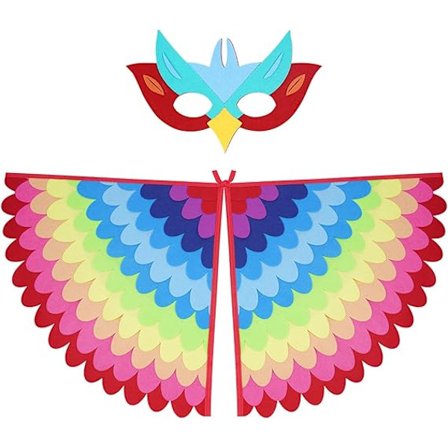 Fuglevinger i filt, fuglevinger kostymesett for barn med øyemaske i filt, justerbar eventyrlig fugl utkledning påfugl flamingo kappekostyme