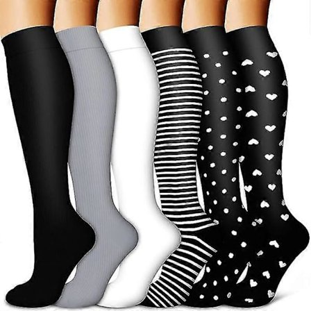 Kompressionsstrømper til Kvinder og Mænd 6 Par, Bedste Støtte til Løb