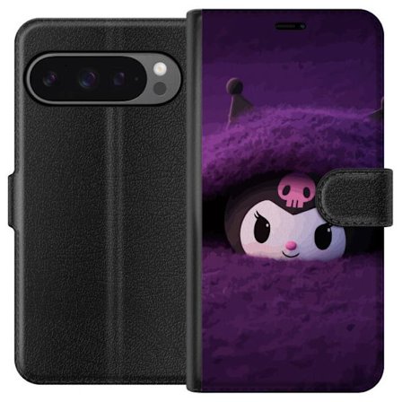 Yhteensopiva Lompakkokotelo Google Pixel 9 Pro XL Kuromi lilassa pörröisessä ympäristössä, jossa on salaperäinen kawaii-suunnittelu.