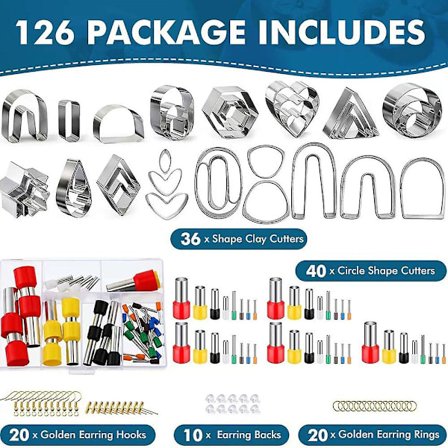 126 stk. Polymer Clay Cutters Sæt Til Øreringefremstilling Med Øreringekort Krogbagside