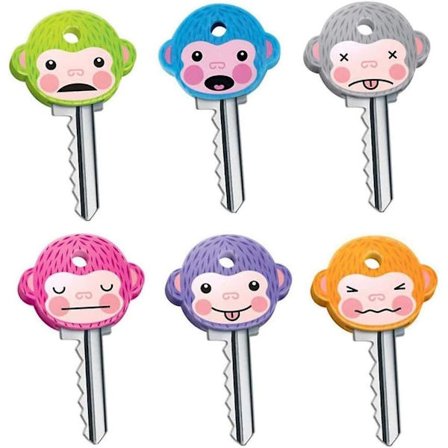 Nøkkelhettebeskyttelse Søte Ape Nøkkelbeskyttelser Passer de fleste standardnøkler Laget for enkel identifisering av dørnøkler (blå+grønn+rosa+gul+grå