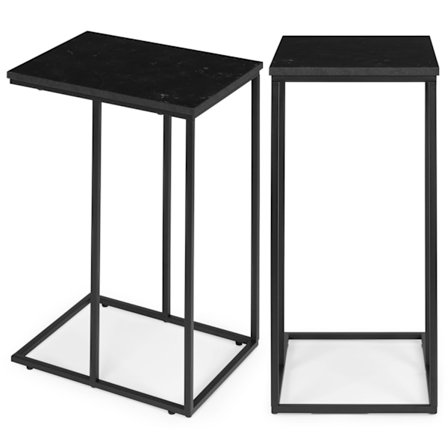 Sidebord til laptop, sofabord, C-formet, sort marmor, ModernHome