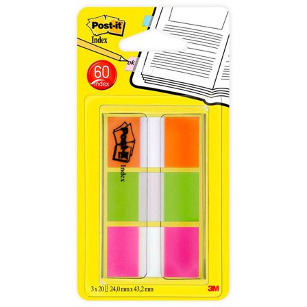 POST-IT Index Neon orange,lime grön,rosa - Lyreco - Kontorsmaterial - Indexflikar och märkflikar - Indexflikar i plast
