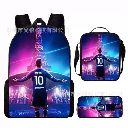 Messi skoletaske rygsæk blyantsæt skuldertaske tredelt sæt