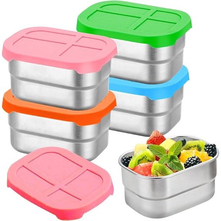 Ruostumattomasta teräksestä valmistettu välipalalaatikko, 4 kpl, 230 ml, ruostumaton teräs, lounasrasia, vedenpitävä, kestävä, ruudullinen tarjotin, 