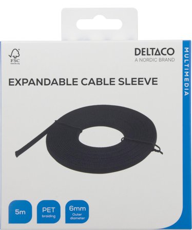 Deltaco Nylon net cable tube OD6.0 mm, 5 m, black