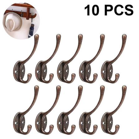 10-Pack vintage doble kroker - Heavy Duty rustikke veggmonterte kleskroker