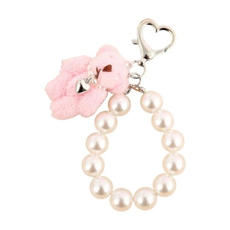 Yndig Plys Bjørn Nøglering Med Robust Perlekæde Perfekt Til Moderigtige Kvinder Damer Daglig Brug Afslappet Tøj hvid sløjfe