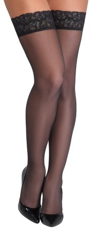 Cottelli Collection Stockings: Black hold-up stockings - Vuxen.dk: Lingeri & undertøj